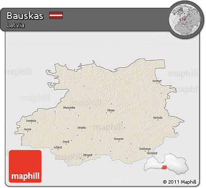 Shaded Relief 3D Map of Bauskas, single color outside