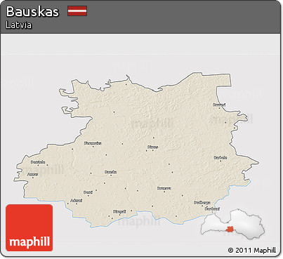 Shaded Relief 3D Map of Bauskas, single color outside