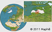 Satellite Location Map of Bauskas, highlighted country, within the entire country
