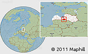 Savanna Style Location Map of Bauskas, highlighted country, hill shading