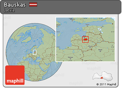 Savanna Style Location Map of Bauskas, hill shading