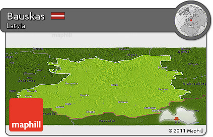 Physical Panoramic Map of Bauskas, darken