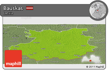 Physical Panoramic Map of Bauskas, semi-desaturated