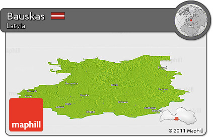 Physical Panoramic Map of Bauskas, single color outside