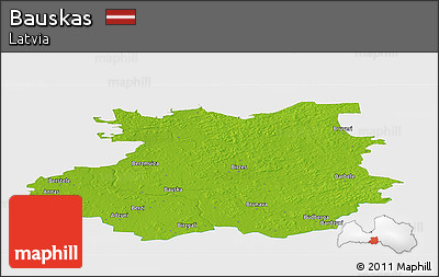 Physical Panoramic Map of Bauskas, single color outside