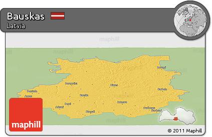 Savanna Style Panoramic Map of Bauskas, single color outside