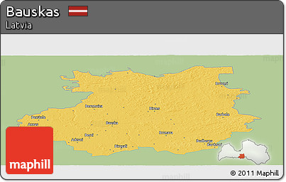 Savanna Style Panoramic Map of Bauskas, single color outside