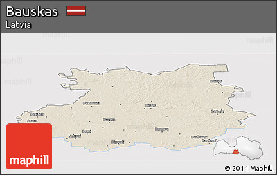 Shaded Relief Panoramic Map of Bauskas, single color outside