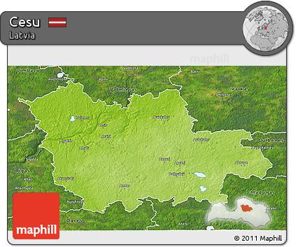 Physical 3D Map of Cesu, satellite outside