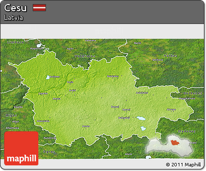 Physical 3D Map of Cesu, satellite outside
