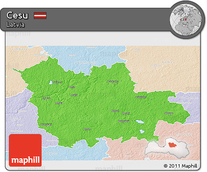 Political 3D Map of Cesu, lighten