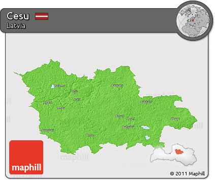 Political 3D Map of Cesu, single color outside
