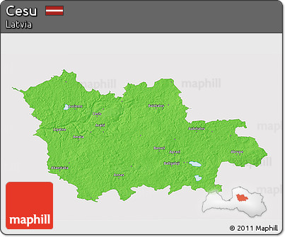 Political 3D Map of Cesu, single color outside
