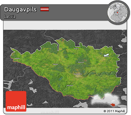 Satellite 3D Map of Daugavpils, darken, desaturated