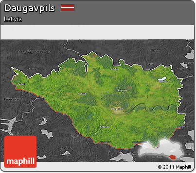 Satellite 3D Map of Daugavpils, darken, desaturated
