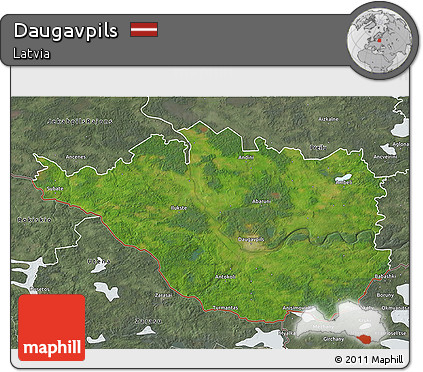 Satellite 3D Map of Daugavpils, semi-desaturated