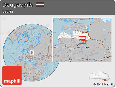 Gray Location Map of Daugavpils, highlighted country, hill shading