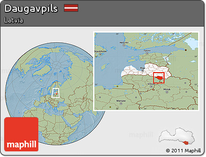 Savanna Style Location Map of Daugavpils, highlighted country, within the entire country, hill shading