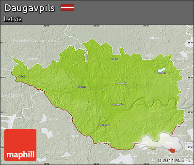 Physical Map of Daugavpils, lighten, semi-desaturated