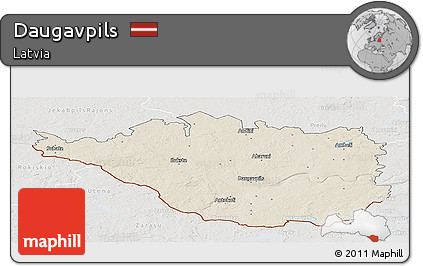 Shaded Relief Panoramic Map of Daugavpils, lighten, semi-desaturated