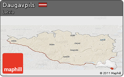 Shaded Relief Panoramic Map of Daugavpils, lighten, semi-desaturated