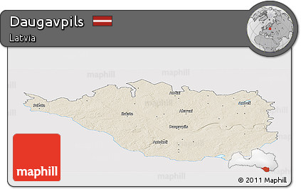 Shaded Relief Panoramic Map of Daugavpils, single color outside
