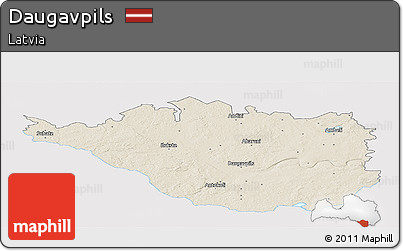 Shaded Relief Panoramic Map of Daugavpils, single color outside