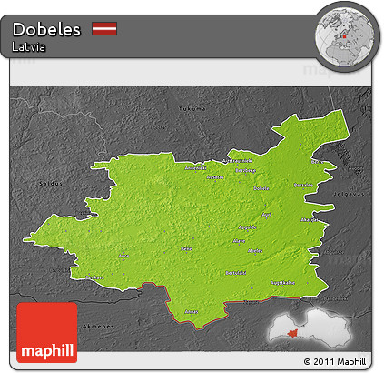 Physical 3D Map of Dobeles, darken, desaturated