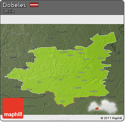 Physical 3D Map of Dobeles, darken, semi-desaturated