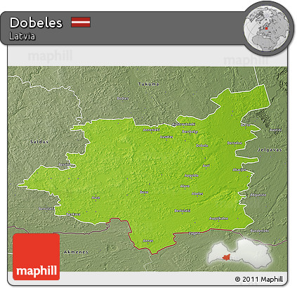 Physical 3D Map of Dobeles, semi-desaturated
