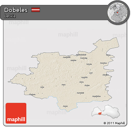 Shaded Relief 3D Map of Dobeles, single color outside