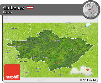 Satellite 3D Map of Gulbenes, physical outside