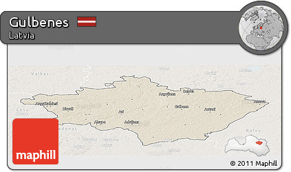 Shaded Relief Panoramic Map of Gulbenes, lighten
