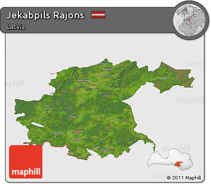 Satellite 3D Map of Jekabpils Rajons, cropped outside
