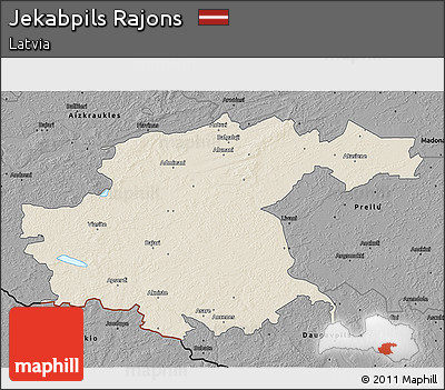 Shaded Relief 3D Map of Jekabpils Rajons, darken, desaturated