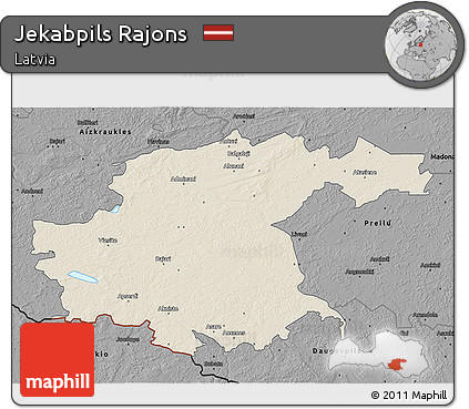 Shaded Relief 3D Map of Jekabpils Rajons, darken, desaturated