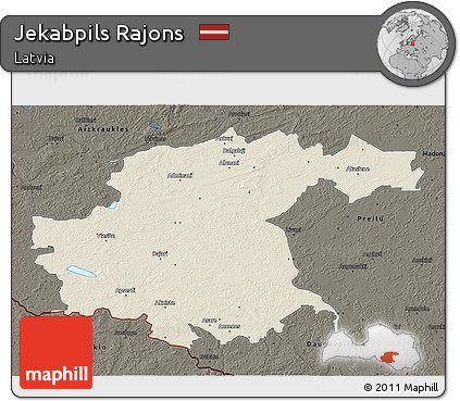 Shaded Relief 3D Map of Jekabpils Rajons, darken