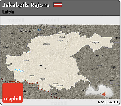 Shaded Relief 3D Map of Jekabpils Rajons, darken