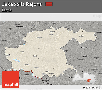 Shaded Relief 3D Map of Jekabpils Rajons, darken, semi-desaturated