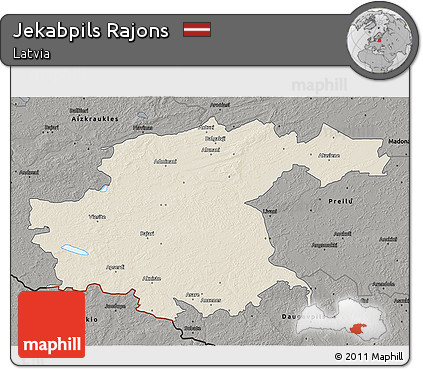 Shaded Relief 3D Map of Jekabpils Rajons, darken, semi-desaturated