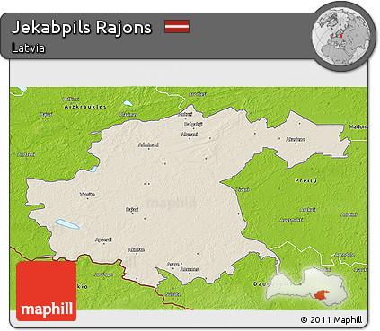 Shaded Relief 3D Map of Jekabpils Rajons, physical outside