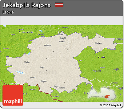 Shaded Relief 3D Map of Jekabpils Rajons, physical outside