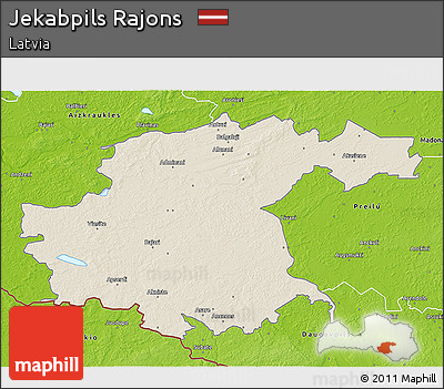 Shaded Relief 3D Map of Jekabpils Rajons, physical outside