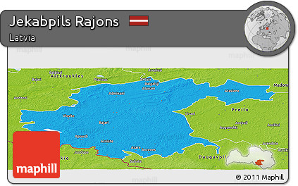 Political Panoramic Map of Jekabpils Rajons, physical outside