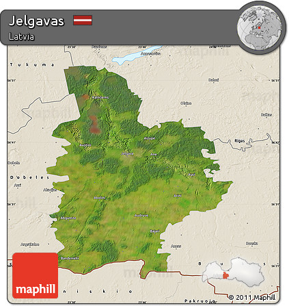 Satellite Map of Jelgavas, shaded relief outside