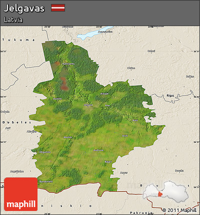 Satellite Map of Jelgavas, shaded relief outside