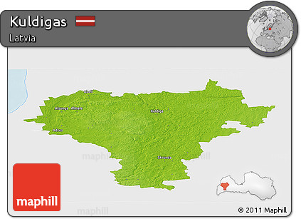 Physical Panoramic Map of Kuldigas, single color outside