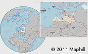 Shaded Relief Location Map of Latvia, gray outside, hill shading