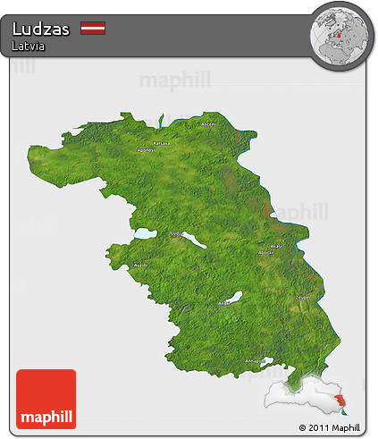 Satellite 3D Map of Ludzas, single color outside