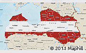 Flag Map of Latvia, shaded relief outside, flag centered
